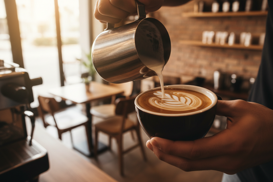 barista pouring coffee latte