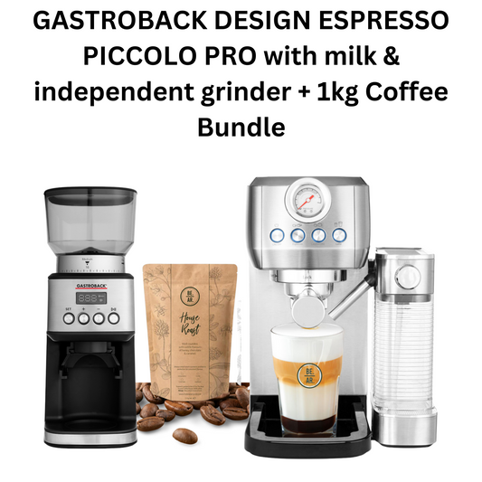 GASTROBACK Design Espresso Piccolo PRO with milk & independent grinder + 1kg Coffee Bundle