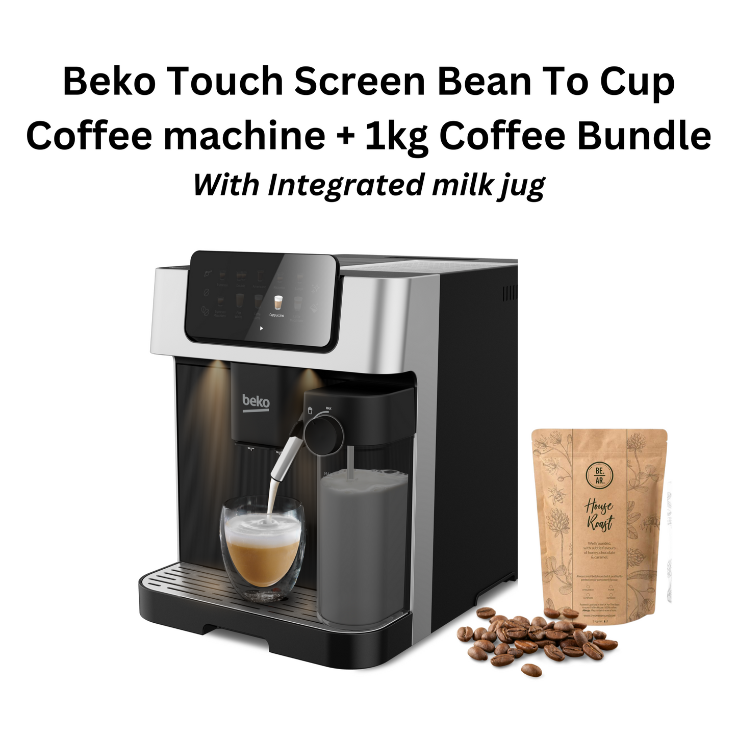 Beko Touch Screen Bean To Cup Coffee machine CEG7348X + 1kg Coffee Bundle