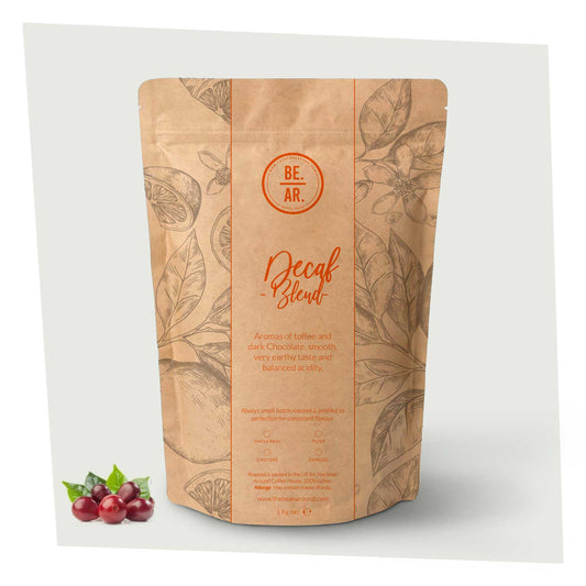 BE.AR Decaf Blend 1kg bag of delicious coffee. 